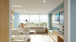 Bright, daylight hospital room with patient and doctor. Bright, daylight hospital room with patient and doctor.