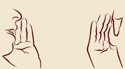 Hands cupped telling secret line drawing Hands cupped telling secret line drawing