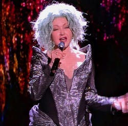 Singer Cyndi Lauper onstage during Girls Just Wanna Have Fun farewell concert tour Singer Cyndi Lauper onstage during Girls Just Wanna Have Fun farewell concert tour