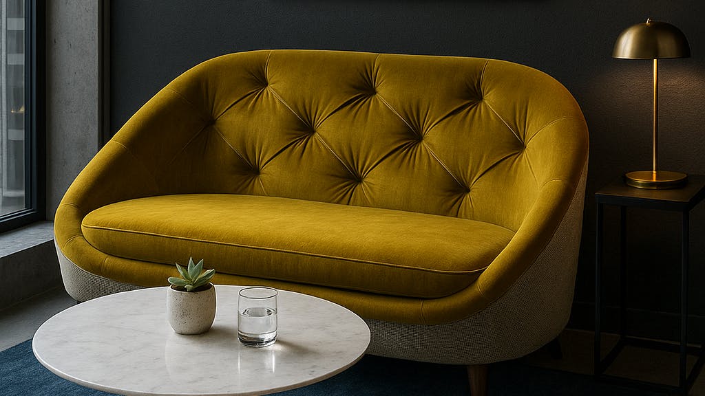 Aceray&rsquo;s Duo59EQ is a refined lounge sofa surrounded by tables in a living room.