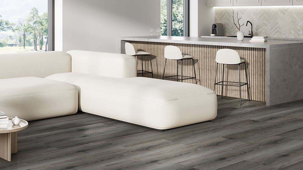 Avian Rigid Core Click flooring installed in a living room and kitchen.