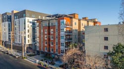 Exterior view of the Berkeley Building, originally constructed as apartments in 2015 and later converted into student housing within two months. Exterior view of the Berkeley Building, originally constructed as apartments in 2015 and later converted into student housing within two months.