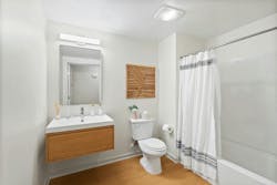 A new LVT floor with an inviting pattern that evokes the classic visual of hardwood is used throughout the Berkeley Building. A new LVT floor with an inviting pattern that evokes the classic visual of hardwood is used throughout the Berkeley Building.