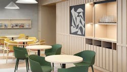 Treefrog's 1805F Xilo 2.0 Striped XL White veneer installed on the wall in a collaborative space. Treefrog's 1805F Xilo 2.0 Striped XL White veneer installed on the wall in a collaborative space.