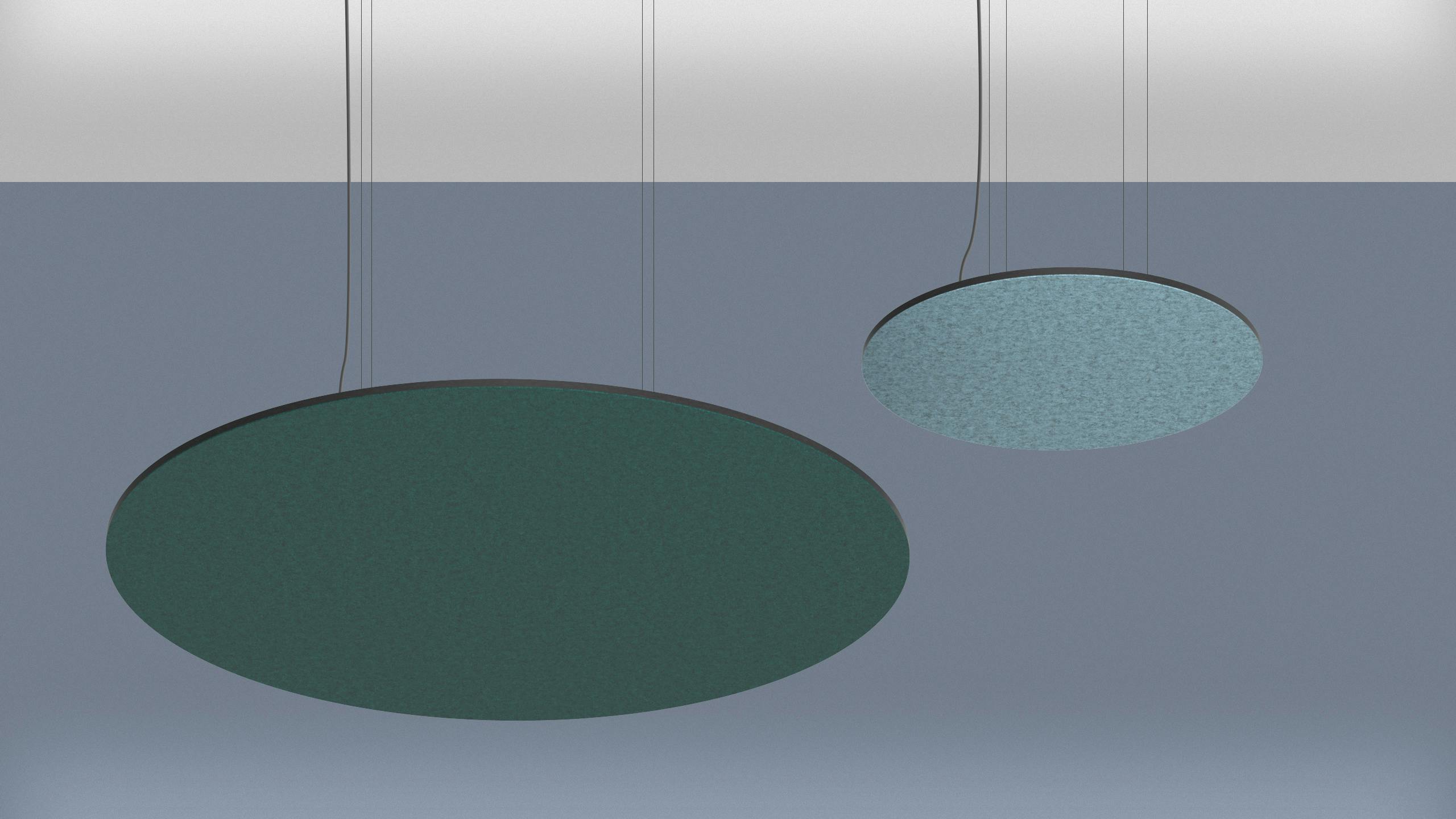 Luxxbox's Waffle Pendant Uplit acoustical light shown in two colorways and sizes.