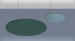 Luxxbox's Waffle Pendant Uplit acoustical light shown in two colorways and sizes.