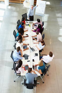A flexible workspace has modular tables that can move easily and adapt to group meetings and solo work. A flexible workspace has modular tables that can move easily and adapt to group meetings and solo work.