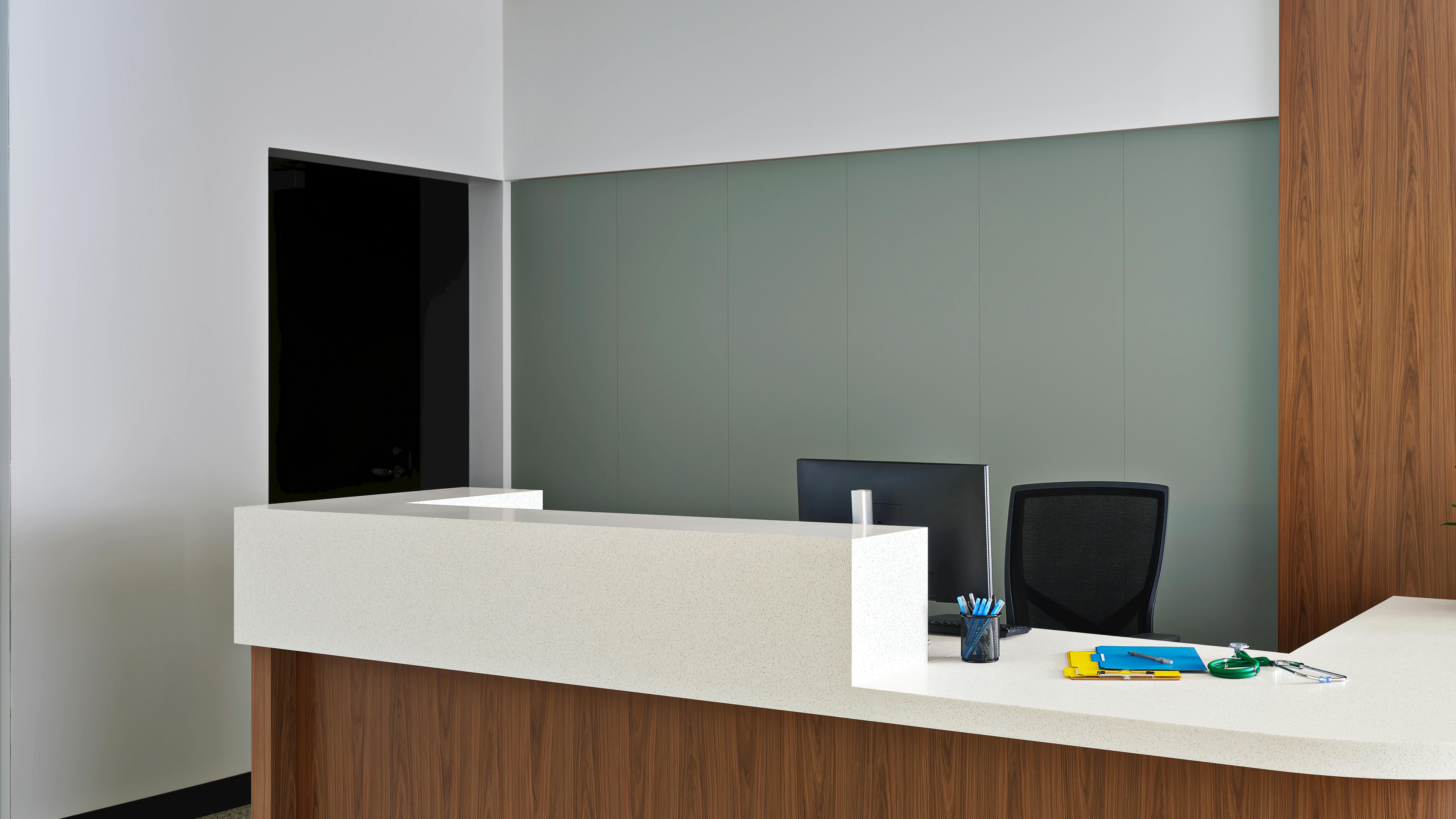 Formica Corporation's White Renew surface is a nonporous, hygienic, and renewable surface.