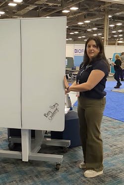 For Ghent Anna Hayes demonstrates the mobility and ease of use offered by the GRVT mobile hub at the EdSpaces show. For Ghent Anna Hayes demonstrates the mobility and ease of use offered by the GRVT mobile hub at the EdSpaces show.