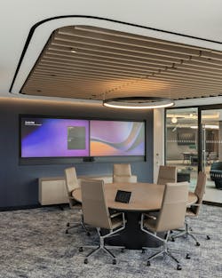 Meeting room equipped with seamless digital technology and thoughtfully selected acoustical treatments for the walls, ceiling, and office fronts. Meeting room equipped with seamless digital technology and thoughtfully selected acoustical treatments for the walls, ceiling, and office fronts.