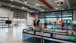 Texas City ISD hosted its first robotics competition in the robotics arena. Out of 32 teams, the Texas City ISD team was the only one to advance to regionals. The space also features garage doors that facilitate indoor/outdoor learning and presentations, as well as transformable space that can support a variety of uses. Texas City ISD hosted its first robotics competition in the robotics arena. Out of 32 teams, the Texas City ISD team was the only one to advance to regionals. The space also features garage doors that facilitate indoor/outdoor learning and presentations, as well as transformable space that can support a variety of uses.