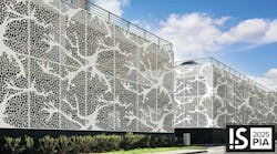 The Synapse Laser Cut Pattern installed on a building's exterior. The Synapse Laser Cut Pattern installed on a building's exterior.