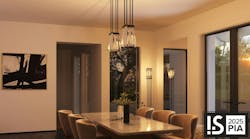 Two AVANT Pendants suspended over a dining table. Two AVANT Pendants suspended over a dining table.
