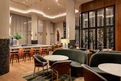 A modern feel blends with timeless craftsmanship in a biophilic design for HALL Park Hotel lounge areas and amenities. A modern feel blends with timeless craftsmanship in a biophilic design for HALL Park Hotel lounge areas and amenities.