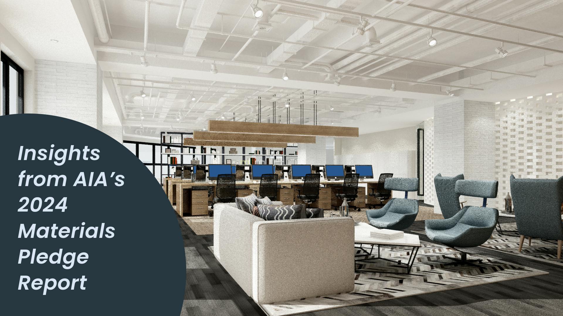 An interior office with open plan, zones for lounge and conversation with soft seating, and workstations with overhead acoustic treatments