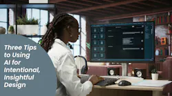 Black female designer works at a computer using an AI engine Black female designer works at a computer using an AI engine