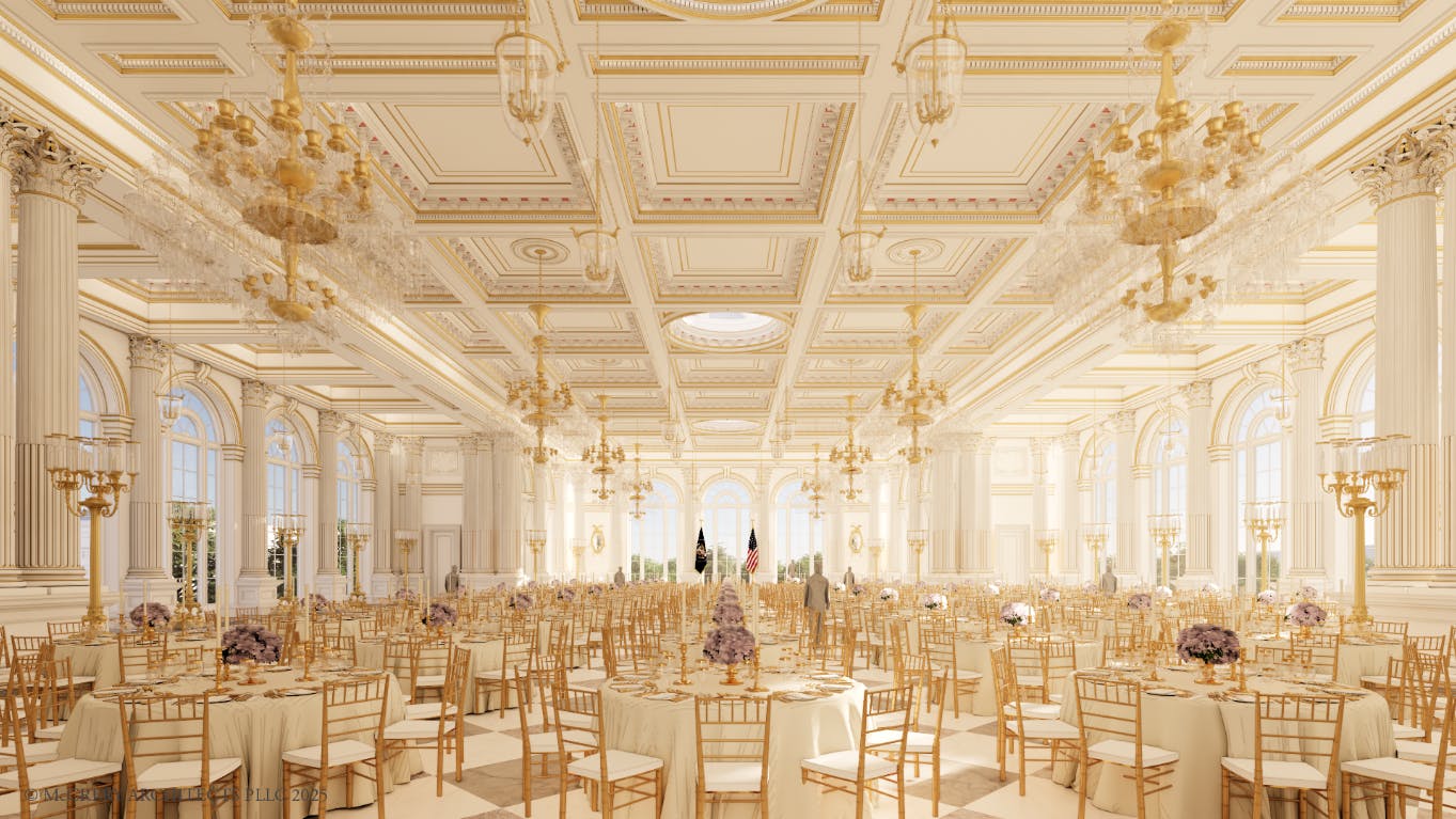 Rendering of the interior of the proposed White House ballroom proposed by President Trump.