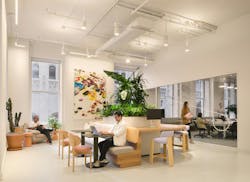 Gensler San Francisco office features co-working lounge spaces with natural wood tones, with many furnishings and finishes contributing toward the firm's 2030 carbon zero goal. Gensler San Francisco office features co-working lounge spaces with natural wood tones, with many furnishings and finishes contributing toward the firm's 2030 carbon zero goal.