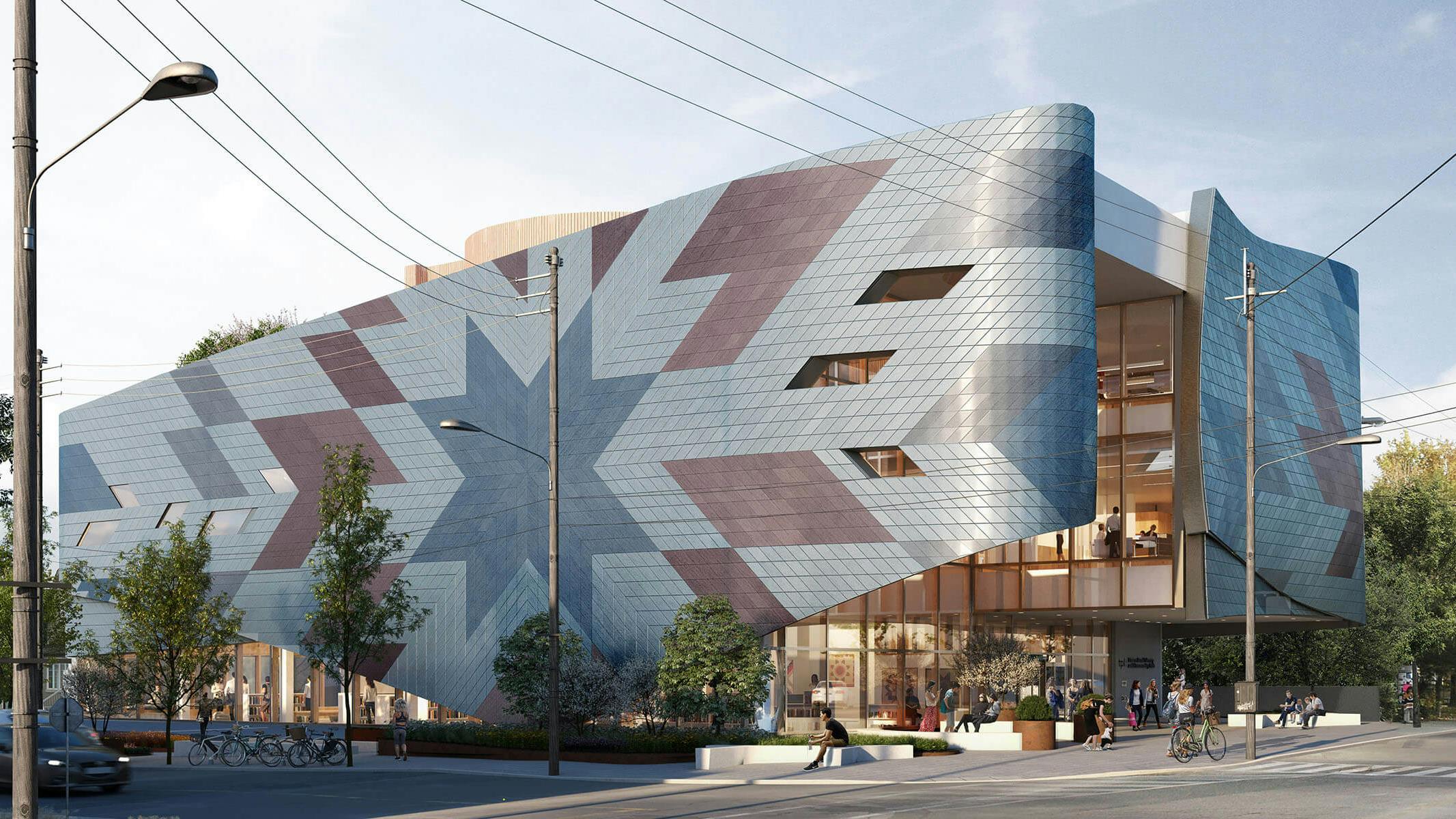 Rendering of the street view of the Dawes Library in Toronto, Canada.