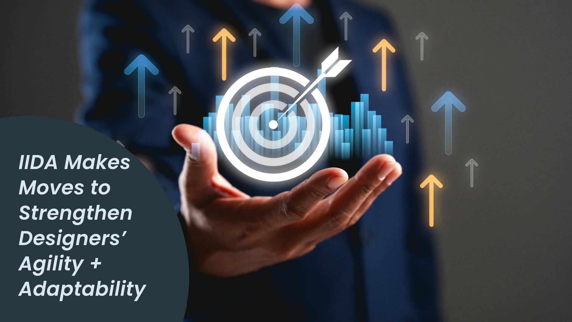 Hand with strategy, target, and upward arrow icons indicating business plan