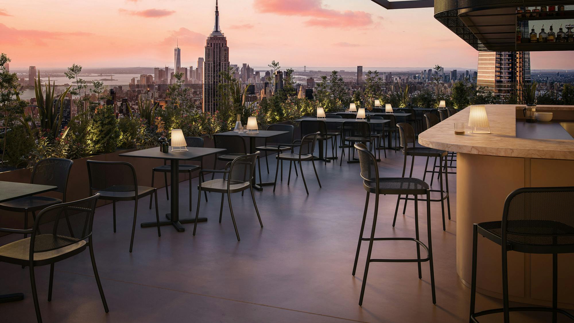 The Caf&eacute; Collection includes chairs, armchairs, and stools.