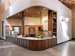 Food vendor counter with wood paneling. Food vendor counter with wood paneling.