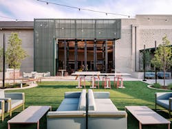 Outdoor courtyard with a variety of seating and tables. Outdoor courtyard with a variety of seating and tables.