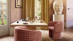 Kirkby Design's Heir Collection shown in the Tarot pattern and Lynchee colorway. Kirkby Design's Heir Collection shown in the Tarot pattern and Lynchee colorway.