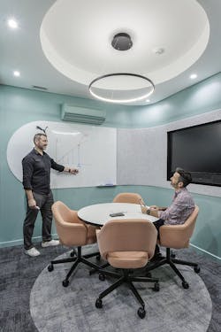 Perimeter workstation layout with desks arranged along the exterior wall, taking advantage of the building’s edge condition and views. Perimeter workstation layout with desks arranged along the exterior wall, taking advantage of the building’s edge condition and views.