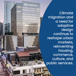 Cityscape shows skyscrapers, mixed commercial use properties Cityscape shows skyscrapers, mixed commercial use properties