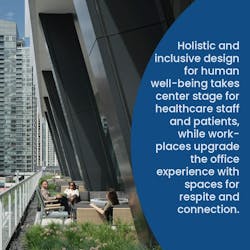 Office workers sitting on outdoor balcony with greenery and city view Office workers sitting on outdoor balcony with greenery and city view