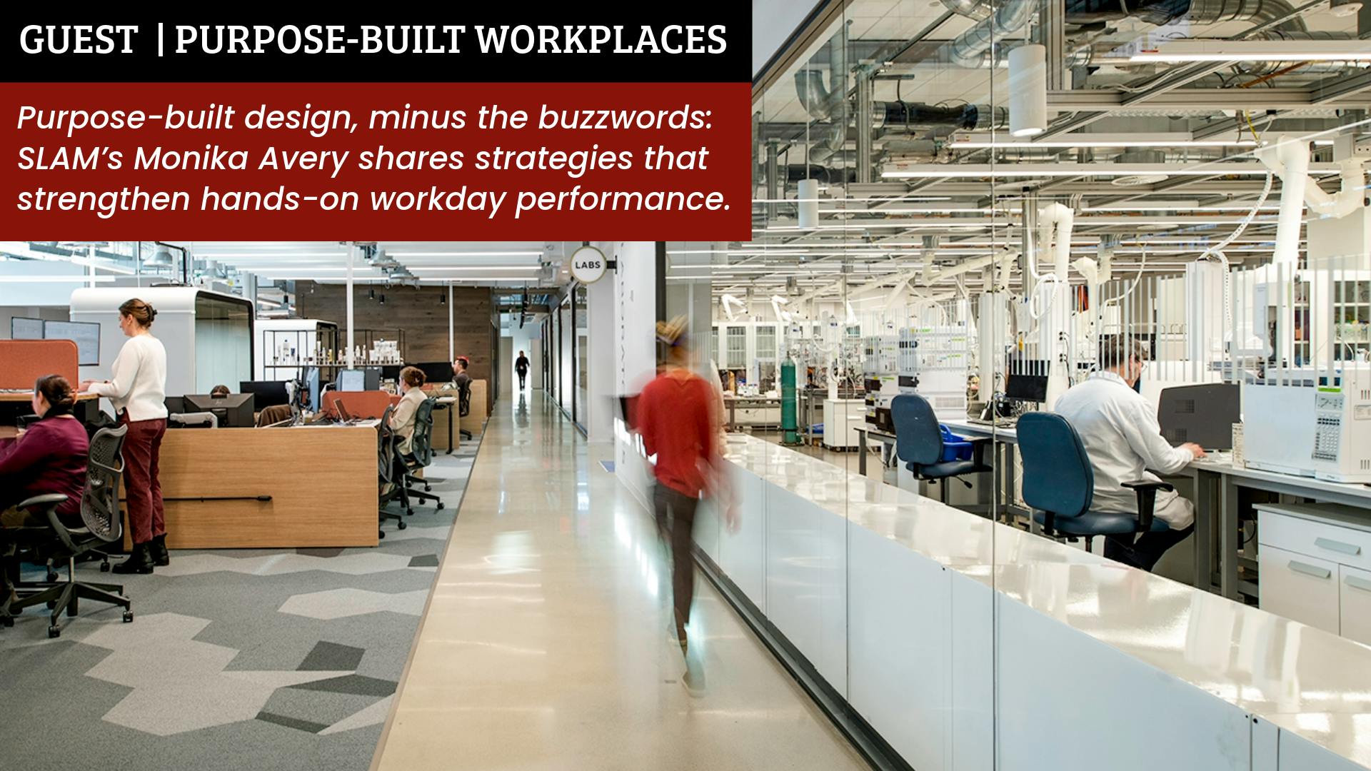 Commercial office and manufacturing/lab spaces adjoin in a cosmetics company building