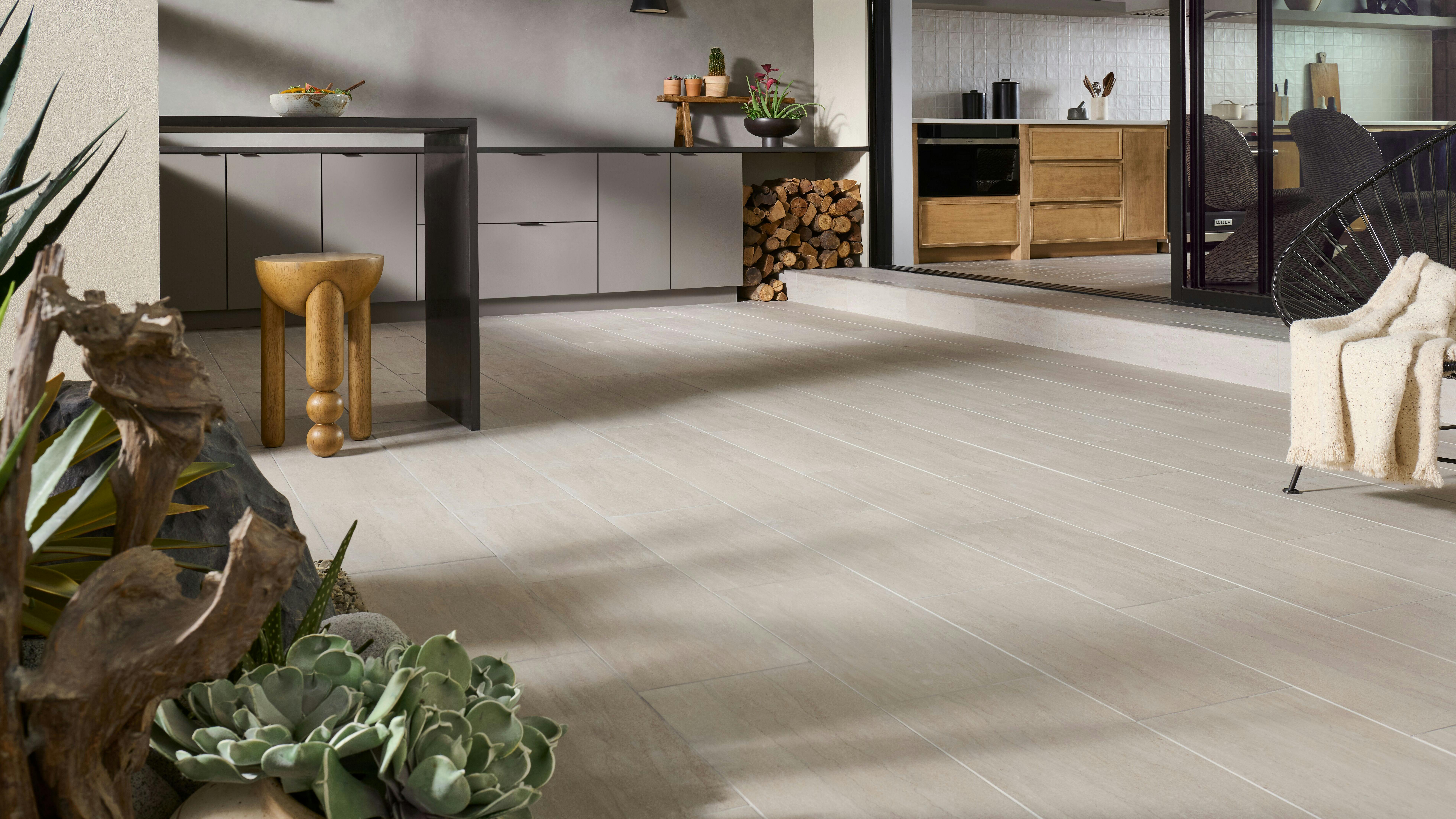 Crossville's Portland Cliff Porcelain Tile flooring installed in a living space.