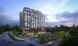 Exterior view of Miyako Hybrid Hotel in Plano, TX, at dusk. Exterior view of Miyako Hybrid Hotel in Plano, TX, at dusk.