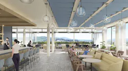 Open air bar and lounge seating area with lighting fixtures. Open air bar and lounge seating area with lighting fixtures.