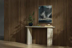 The Drew & Jonathan Home x The Wood Veneer Hub (WVH) Collection of acoustic slat panels. The Drew & Jonathan Home x The Wood Veneer Hub (WVH) Collection of acoustic slat panels.