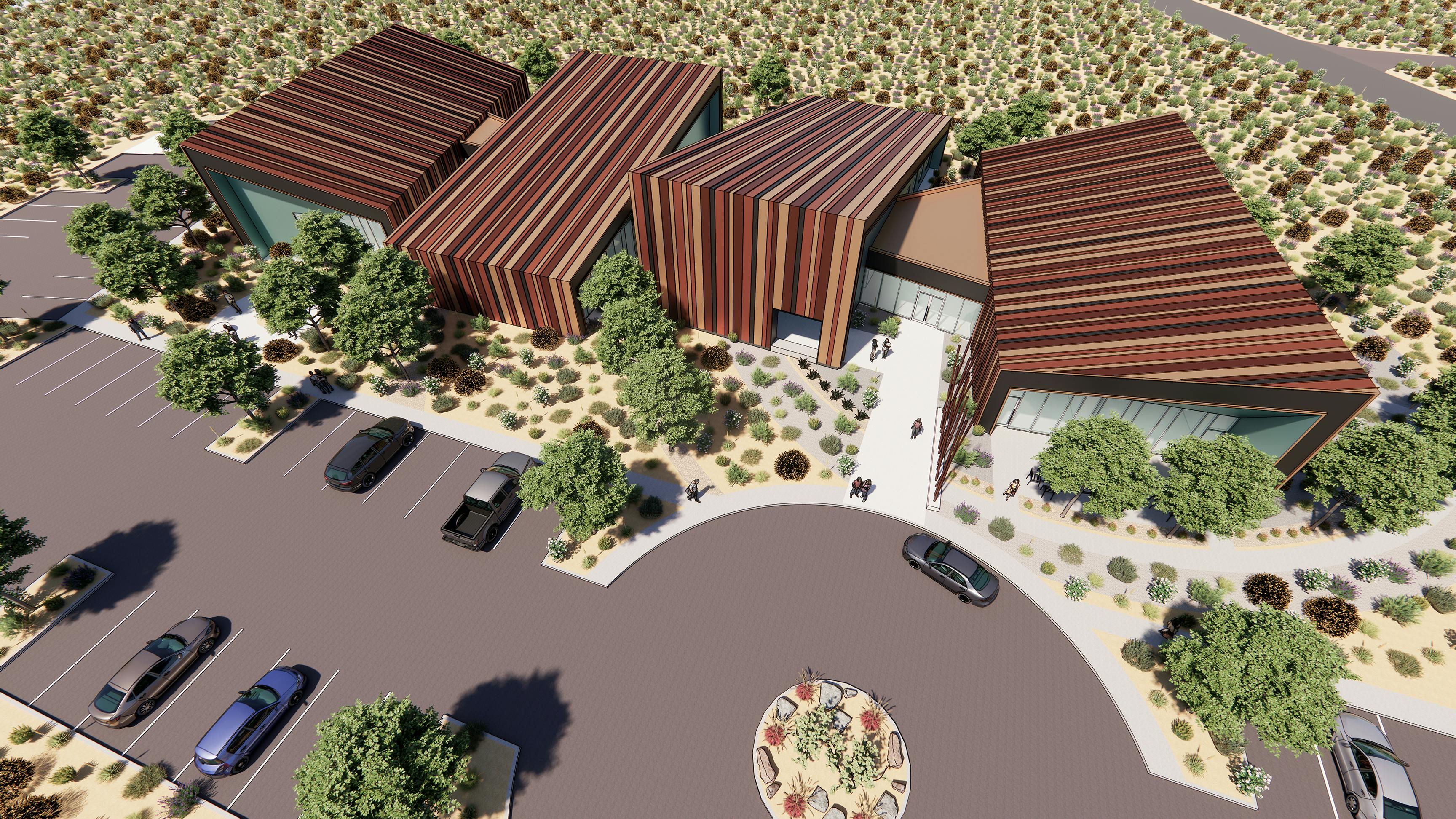 3D rendering of aerial view of Hualapai tribe building in Phoenix, AZ