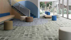Tarkett Aftermath III carpet shown in Tapestry and Sacred Fig colorways.