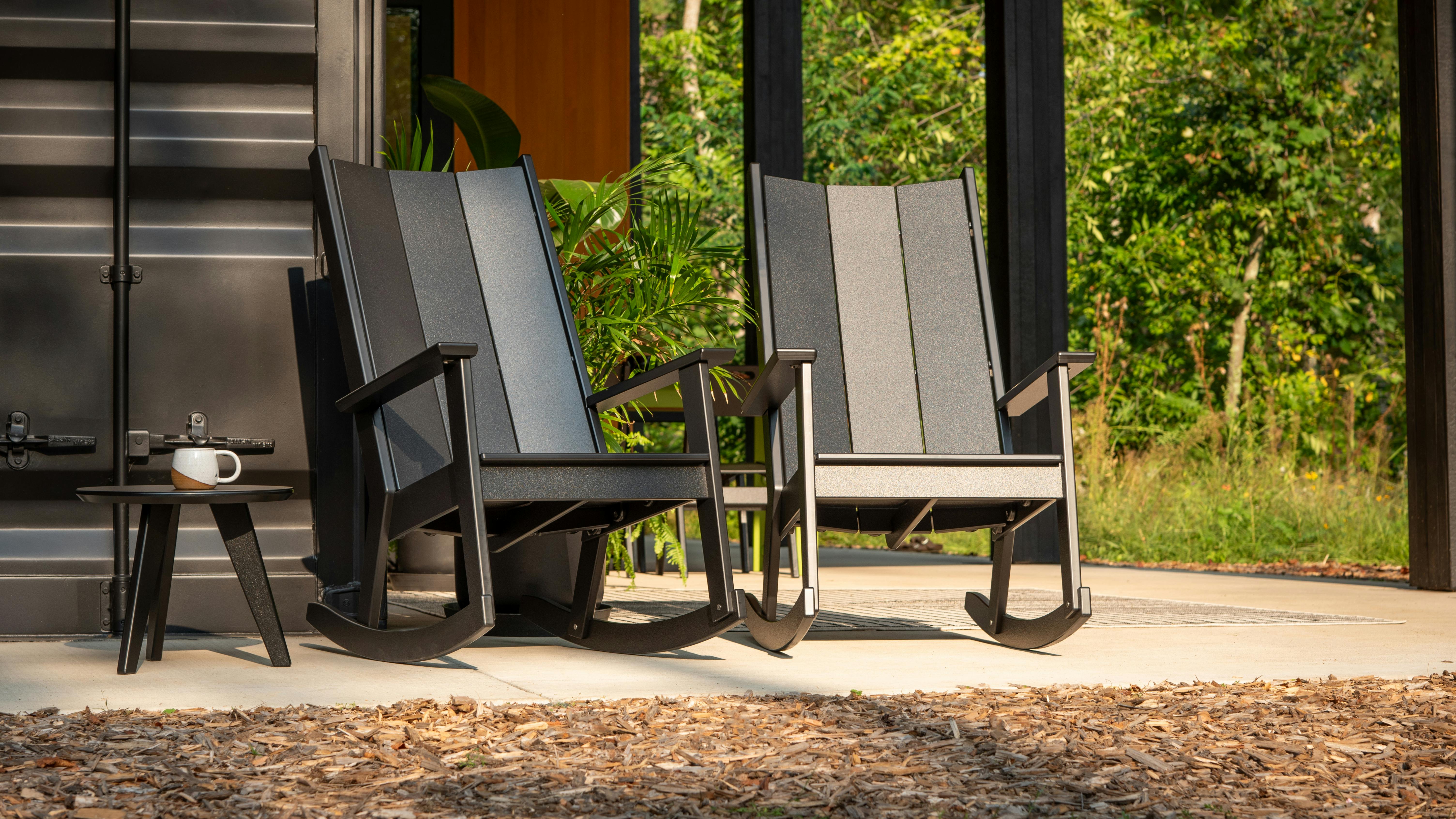 Fredricksonn rocking chairs set on an outdoor patio.