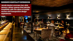 Dim accent lighting, vintage photography on walls, embossed ceilings, and dark, patterned wallpaper create an intimate ambiance at None of the Above. Dim accent lighting, vintage photography on walls, embossed ceilings, and dark, patterned wallpaper create an intimate ambiance at None of the Above.