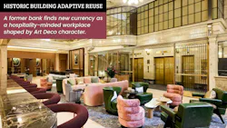 A mix of curved, velvet-upholstered chairs and sofas, green leather look armchairs, and refined bar height seating in the grand, wood and marble surfaced lobby at iQ Offices A mix of curved, velvet-upholstered chairs and sofas, green leather look armchairs, and refined bar height seating in the grand, wood and marble surfaced lobby at iQ Offices