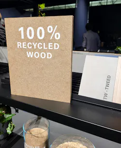 Fantoni’s 2023 Milan displays included a sample of its 100% recycled wood material. Fantoni’s 2023 Milan displays included a sample of its 100% recycled wood material.