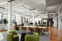 Informal, collaborative workspace with long and round table options and multiple seating styles Informal, collaborative workspace with long and round table options and multiple seating styles