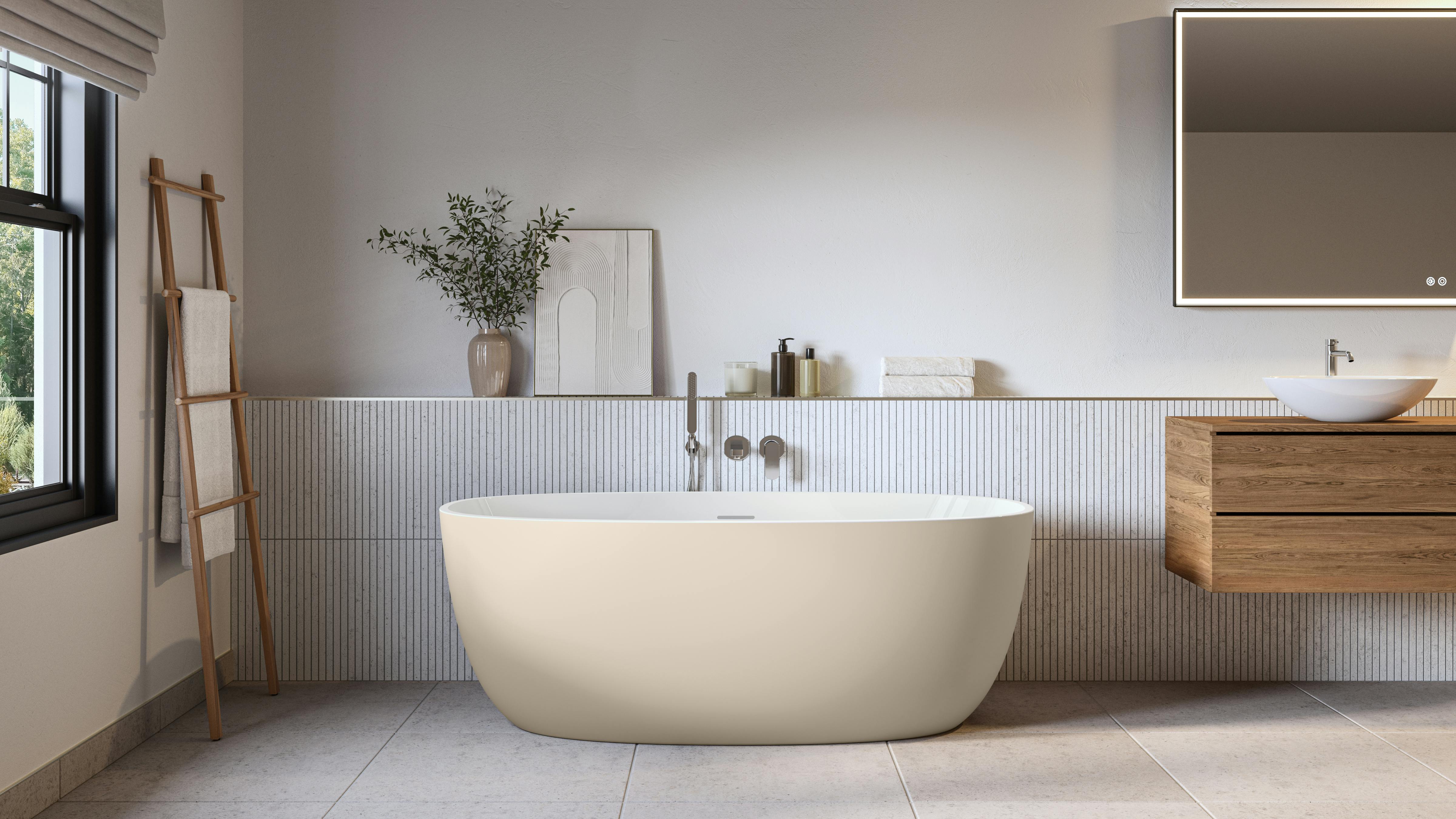 The Solfege Grande freestanding bathtub elevates modern bathroom interiors.