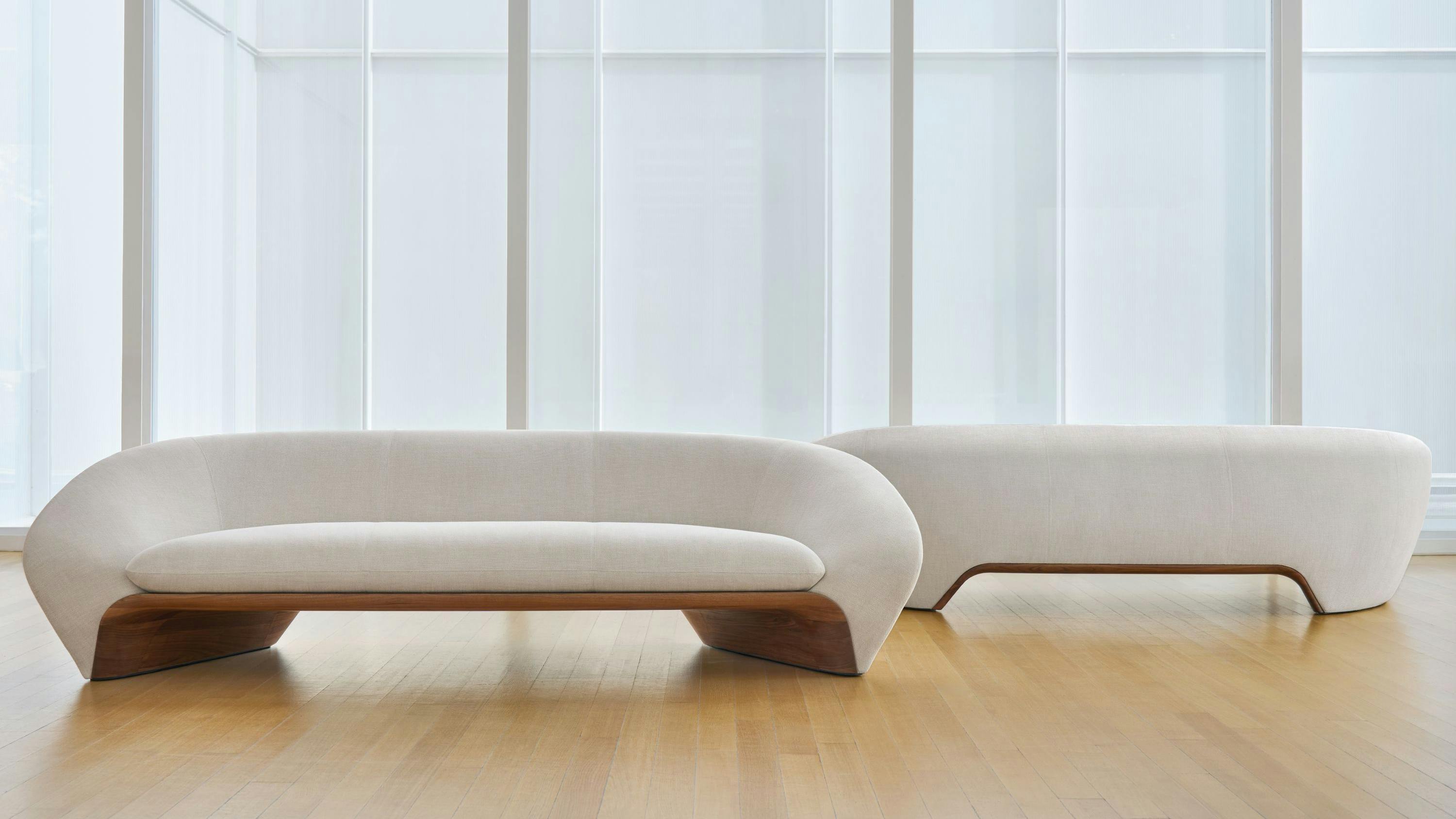 The Crews Sofa by Terry Crews for Bernhardt Design, showing the front and back.