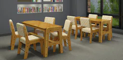 The Trestle Collection of chairs and tables comes in child-height options and three adult heights.