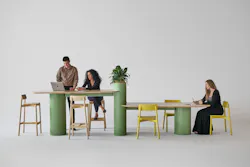 Totem Tables and Totem Planters support collaboration in various spaces.