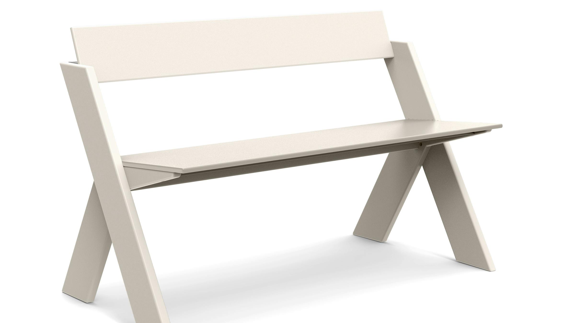 Loll Design's Here & There Bench, shown in fog - a white finish.