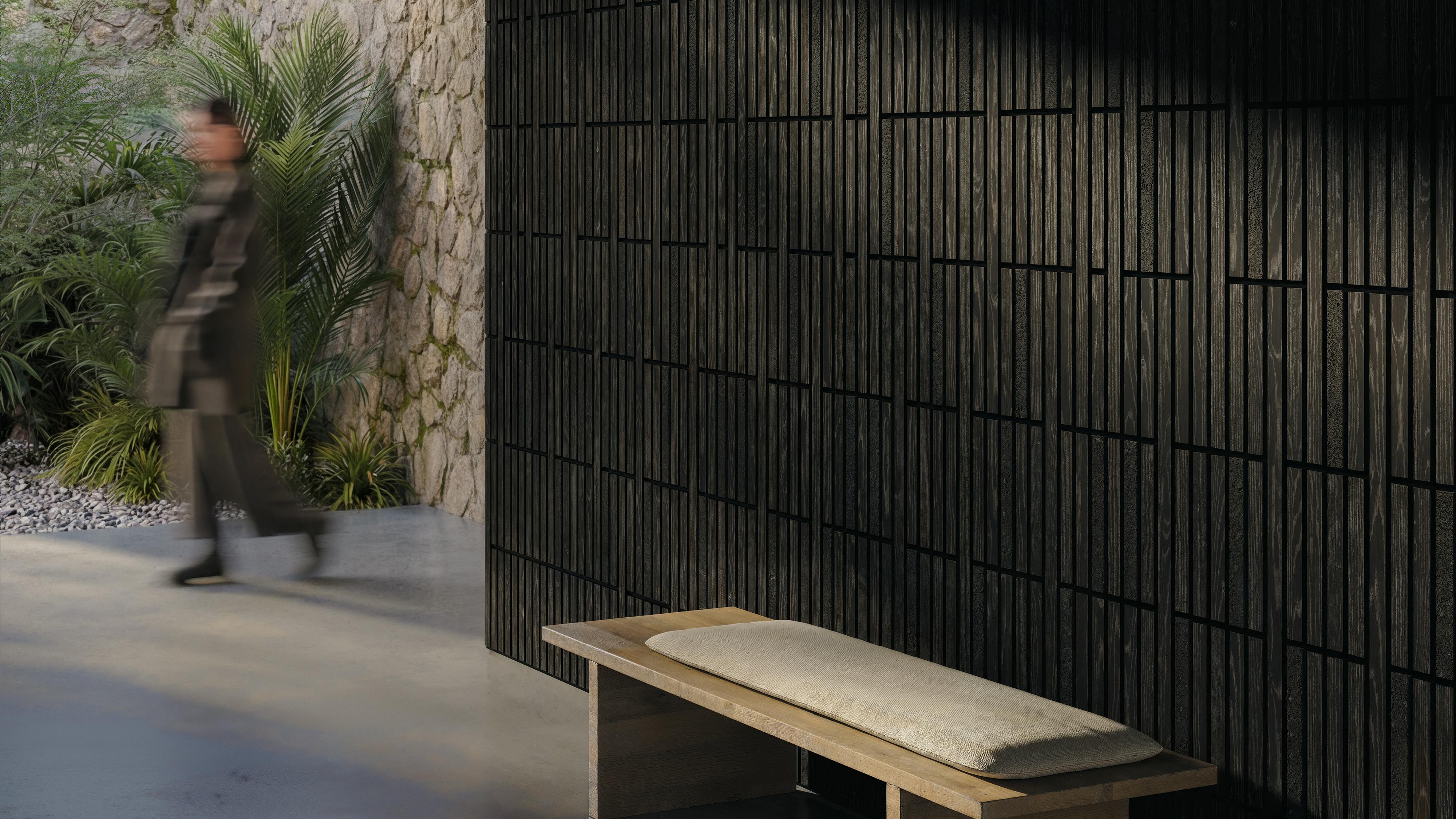 ALMA Sendero installed on an exterior wall brings contrast and storytelling to the space.