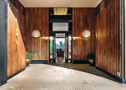AI generated building entry design connects occupants to the exterior views through glass doors